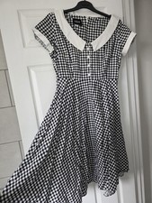 Collectif Size 18 Gingham Black White Dress 50s Swing Collar Button Shirt Retro