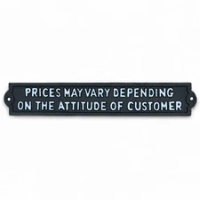 Prices May Vary Cast Iron Wall Sign Funny Business Plaque 12.5" Rustic Decor