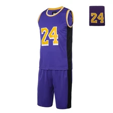#24 Basketball Jerseys Outfit Tank Top Track Shorts Sport Sets Medium, Purple 