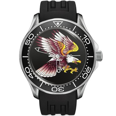 Flying Eagle Catching Prey Diver sportlicher Stil Silikon schwarzes Armband Armbanduhr