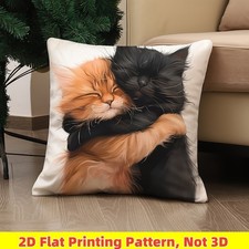 Cuddling Kitten Throw Pillow Case Cute Cat Lover Decoration Cushion Cover Gift
