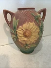 Vintage Roseville Peony Flower Double Handle Pottery Vase 58-6”Excellent