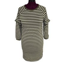 NEW NWT Women's Gap Green Striped Knee Length Shirt Dress | Size Small