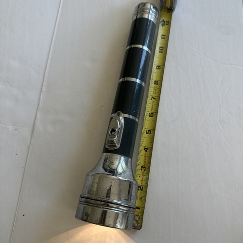 12” Burgess Vintage Flashlight Enamel & Chrome Finish Working Made in USA