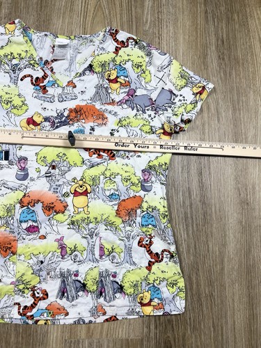 Disney Scrub Top Sz.Small Yellow Winnie The Pooh Tigger Shirt Treehouse Medical - Picture 3 of 6