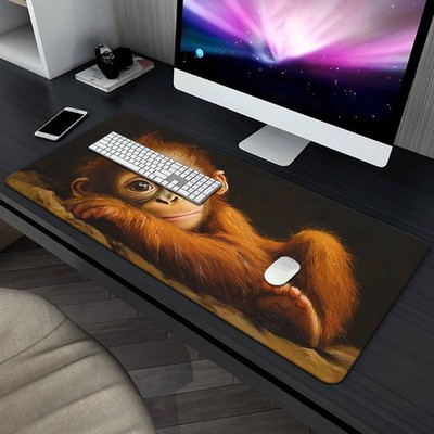 40*90cm XXL Orangutan Monkey Print Desk Mat - Large Gaming Mousepad with HD Anim
