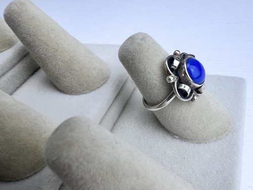 Vintage Blue Lapis Quatrefoil Design Sterling 925 Silver Ring Size 5.5 Unisex - Picture 2 of 13