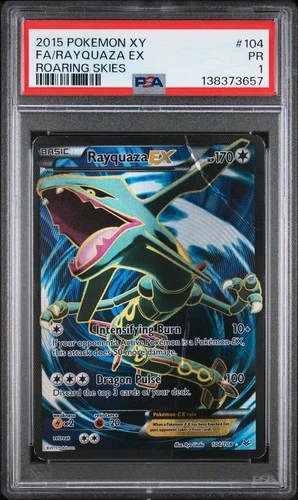 2015 POKEMON XY ROARING SKIES #104 FULL ART/RAYQUAZA EX PSA 1