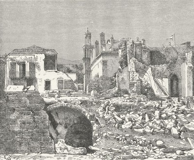 TÜRKEI. Chio - Ansicht Post Erdbeben von 1881 um 1885 altes antikes Druckbild