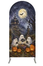 Arch Backdrop Cover Halloween Party White Ghosts Pumpkin Moon Castle Background