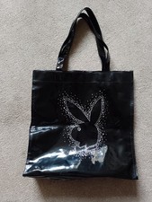 Shiny wet look black PVC authentic Playboy Tote Bag with Bunny design