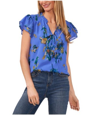 CeCe Womens Tie Neck Tier Flutter Ruffled Blouse