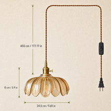 Amber Glass Flower Pendant Light Kitchen Island Ceiling Lamp Plug In Pendant