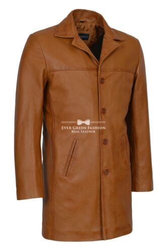 Blazer de cuero para hombre color tostado 4 botones largo clásico italiano a medida NAPA REAL 3476 - Imagen 2 de 7