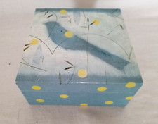 Blue Bird Wooden Box Yellow Dots Trinket Box Keepsake Box GREAT