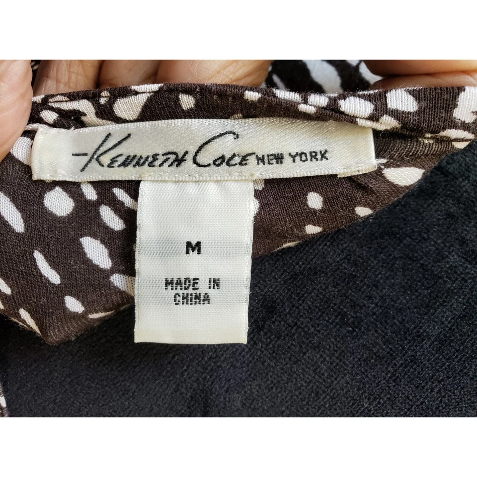 Vestido Vaina Kenneth Cole Para Mujer Mediano Negro Blanco Geo Estampado Calado Plisado Foto 3 de 4