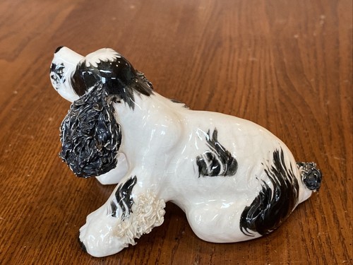 Vtg Cocker Spaniel Spaghetti Dog Figurine Black&White Porcelain Ceramic 4”x2.5” - Picture 5 of 24