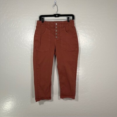 Veronica Beard Jeans Size 28 Arya Straight High Rise Button Teracotta Crop