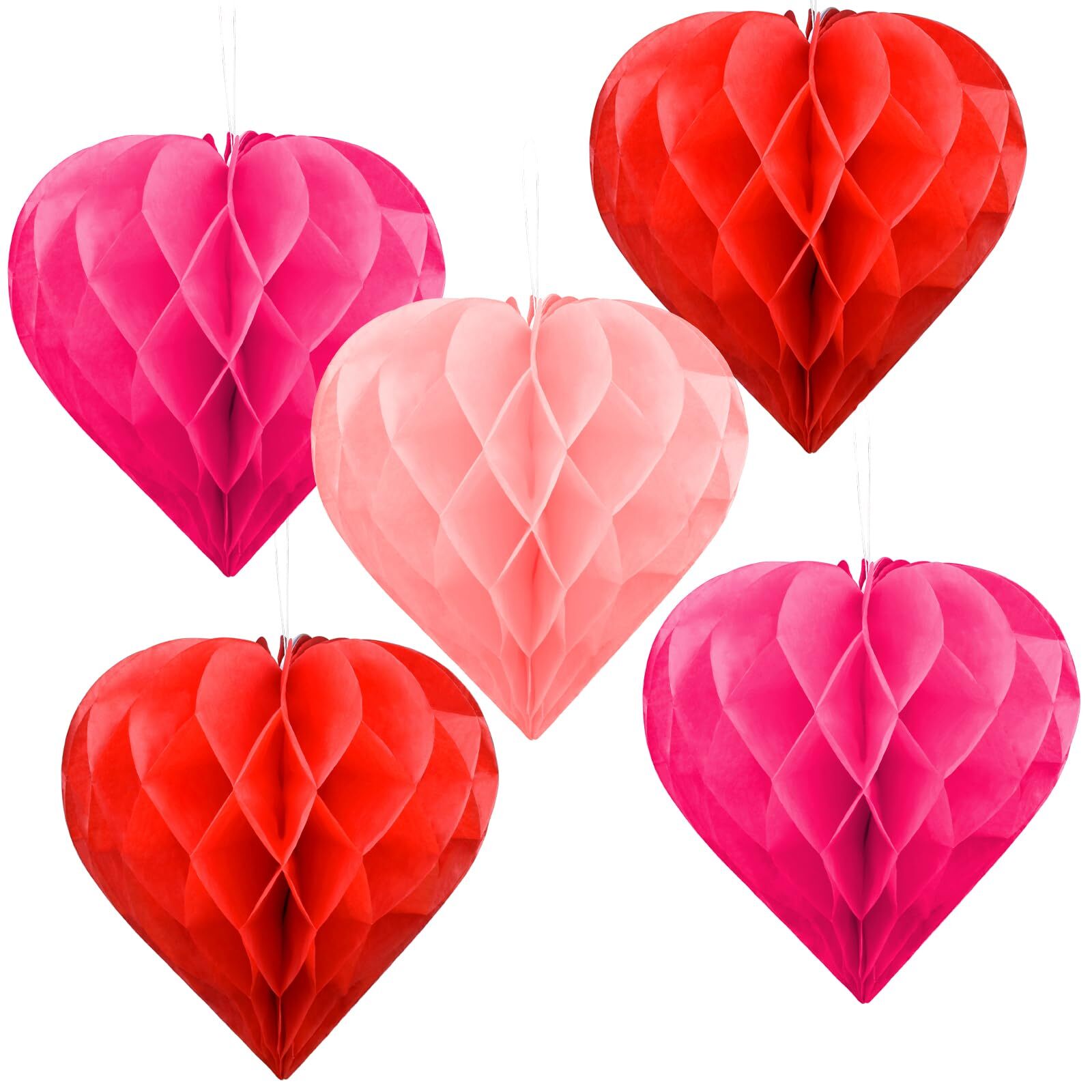 Valentine's Day Party Decoration Set - 5 Pack 12in Heart Honeycomb & Ball Tis...