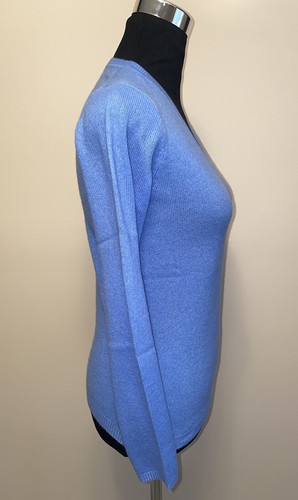 NWT TAHARI Pure Luxe Cashmere V- Neck Pullover Blue Sweater sz S - Picture 5 of 8