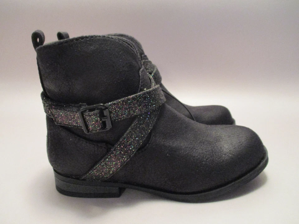 New Okie Dokie Lil Belina Toddler Girl 5 Side Zip Black Sparkle Strap Ankle Boot - Image 3 of 4