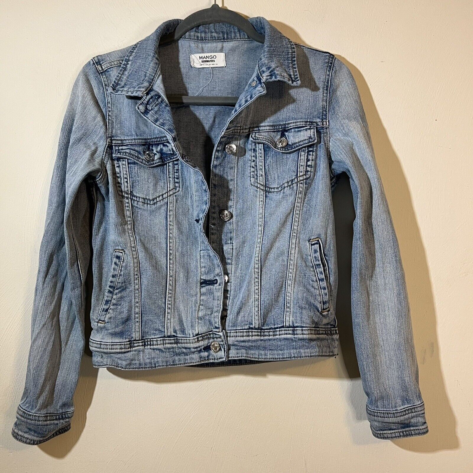 Mango Denim Womens Jacket Blue Size XS Jeans Biker Wash Buttons