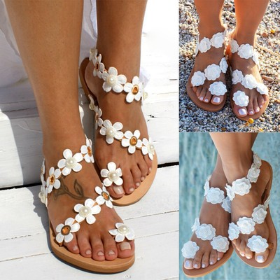 floral embellished toe ring casual sandals
