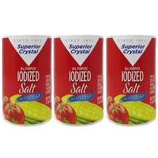 Salt Superior Crystal The Finer Iodized Salt, (3 Pack) 26 Oz