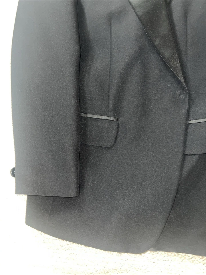 FIRST NIGHTER FORMAL WEAR MENS BLACK TUXEDO 37 S 1 BUTTON MISSING DRY CLEAN ONLY - Image 3 of 4