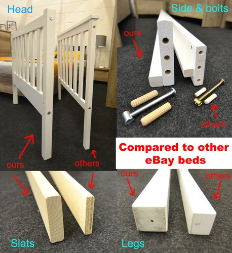 High quality, strong, solid DOUBLE wooden bed white 4FT6, the best on ebay!Berno - Picture 9 of 17