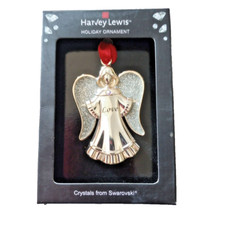 New in Box Vtg Harvey Lewis Silver Color metal Angel  LOVE  Christmas Ornament