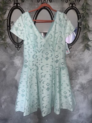 NUE by Shani, mint white lace fit and flare short sleeved skater dress v  neck 16 | eBay