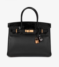 Hermès Black Novillo Leather & Shiny Porosus Crocodile Leather Touch Birkin 30cm