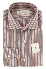 Luigi Borrelli Navy Blue Striped Linen Shirt - Slim - Z1