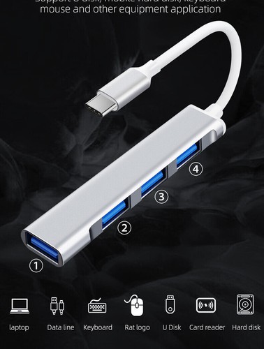 USB-C Type C to USB 3.0 4 Port Hub Splitter For PC Mac Phone MacBook Pro iPad - 第 1/8 張圖片