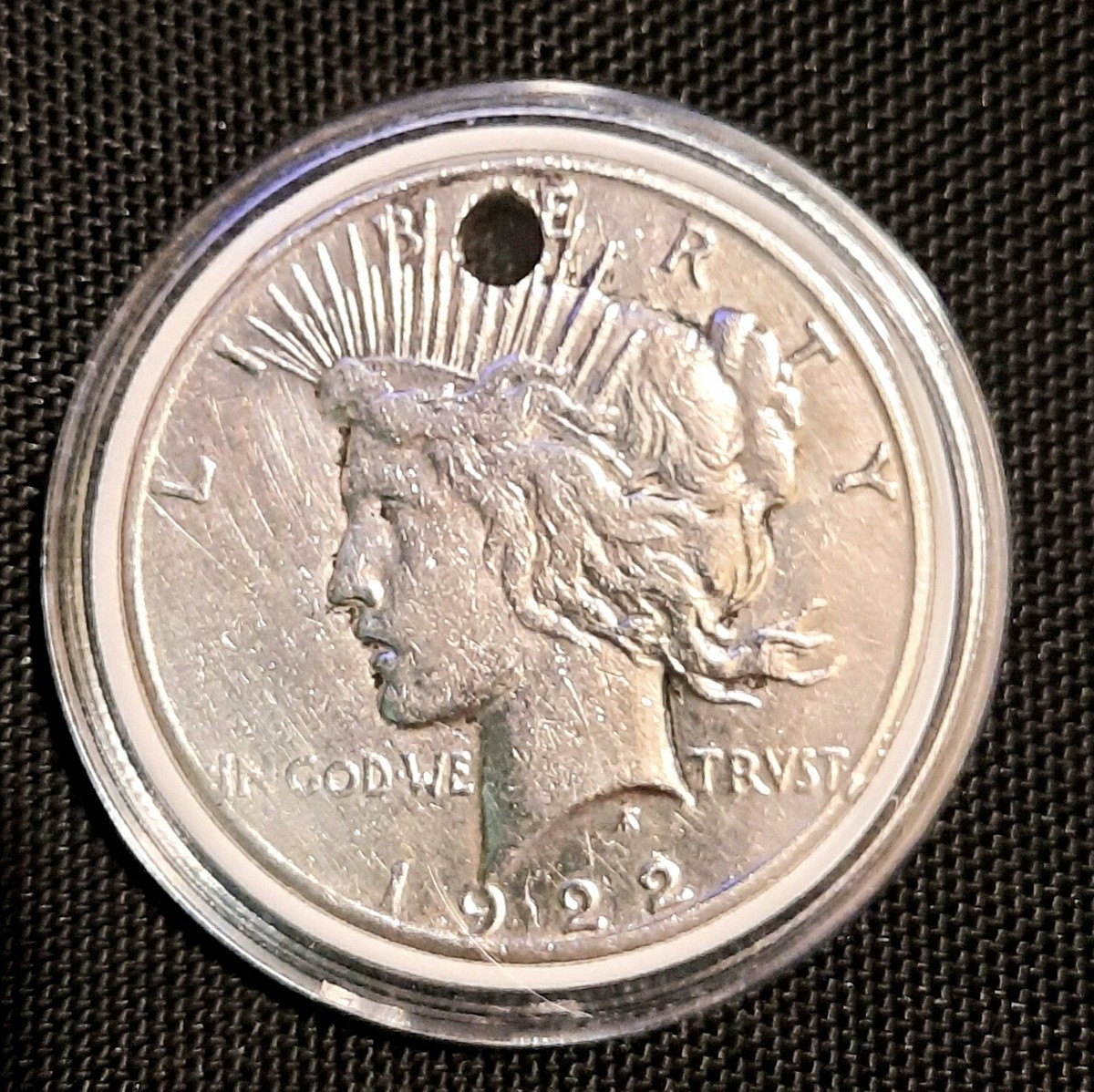 Raw 1922 S, Silver Peace Dollar Coin With Necklace