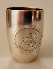 SOLDES ! Ancienne assiette française en argent (métal blanc) gobelet enfant