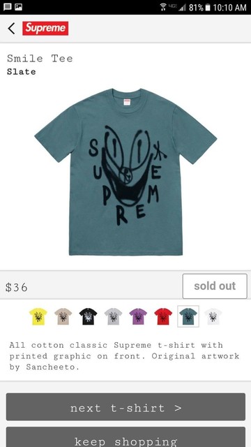 supreme smile tee fw18