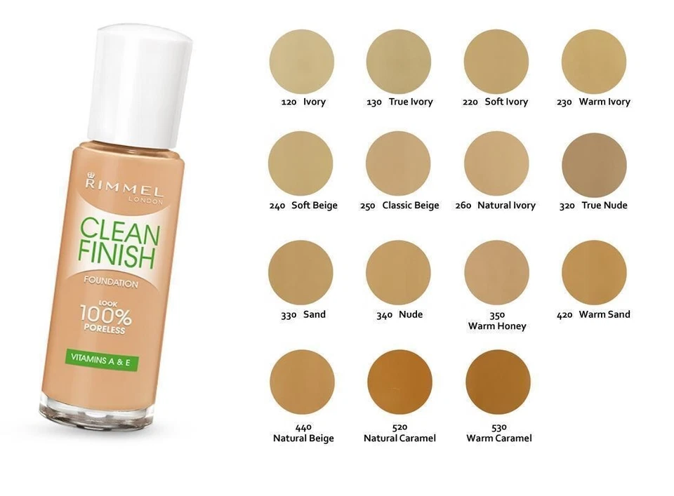 Rimmel Clean Finish Foundation. Look 100% Poreless. Vitamins A & E. Choose Shade - Image 3 of 3