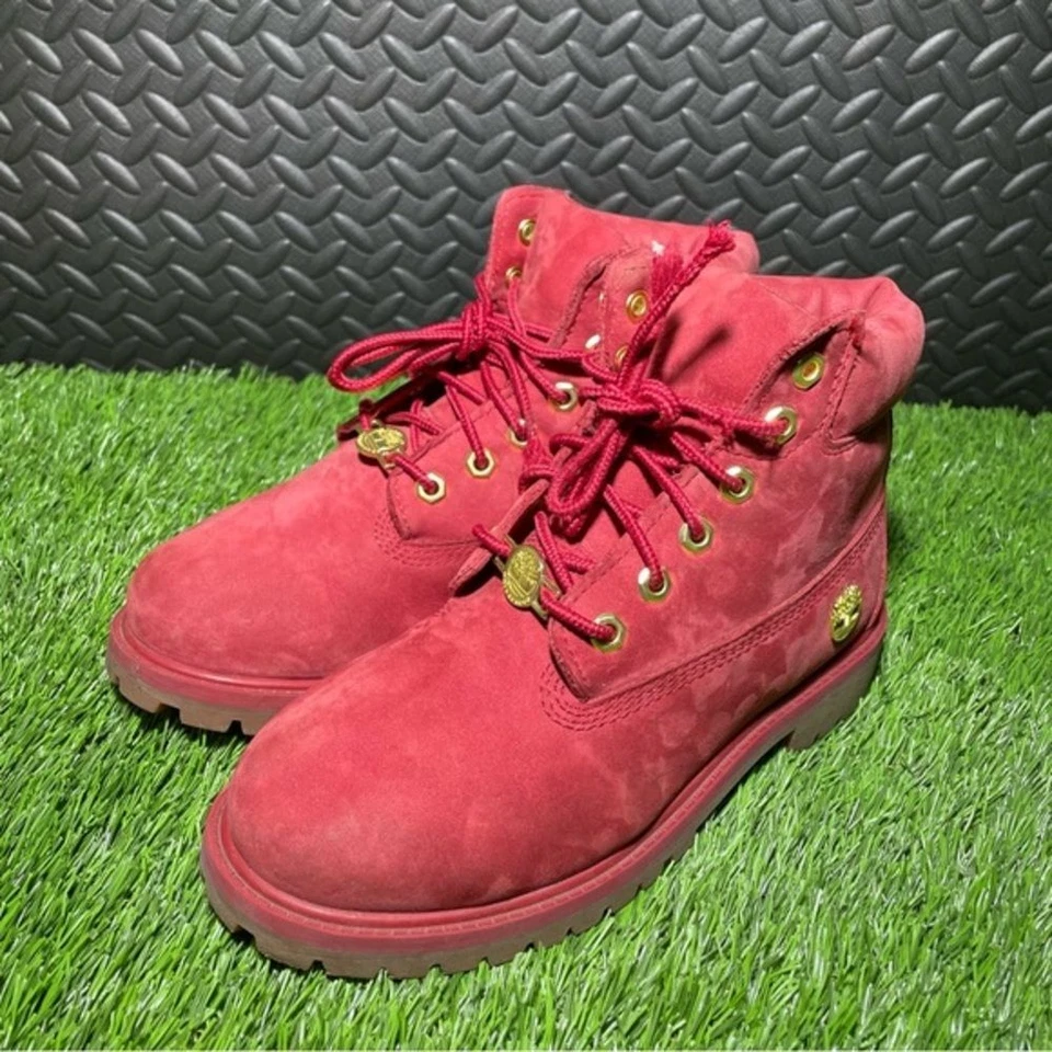 Timberland Rojo Gamuza Edición Limitada Talla US 2.5 Niños Botas Nubuck Gum Bottom Foto 3 de 4