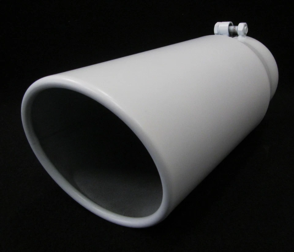 FLAT WHITE 4" INLET 5" OUTLET 12" L DIESEL EXHAUST TIP FORD, DODGE, CHEVY - Image 4 of 4