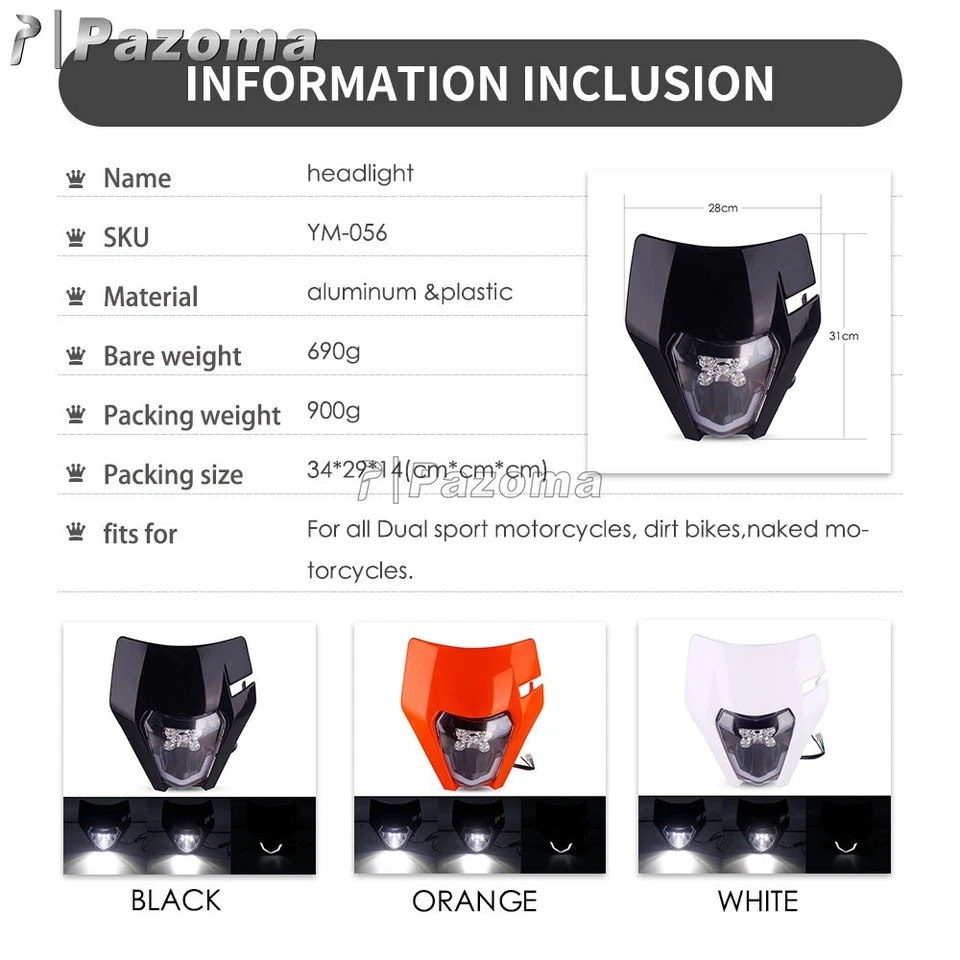 Faro LED Supermoto para EXC EXC-F XCW 250 300 350 450 500 690 Yamaha WR YZ Foto 2 de 4