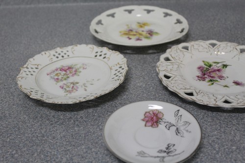 Mixed Lot of 4 Vintage Decorative Plates Floral Hand painted one saucer