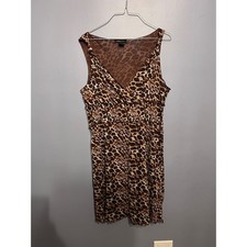 BCBG MaxAzria Y2K Brown Animal Print MIDI Baby Doll Dress Mesh Lined Sz LG Party