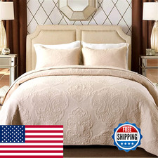 Abreeze Bedspread Set 3 Pieces Cotton Quilt Set Queen Size Beige Paisley