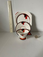 ART DECO SHELLEY ENGLAND VOGUE CUP SAUCER PLATE BONE CHINA TRIO ORANGE BLACK