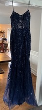 Sherri Hill Blue Sleeveless Beaded Lace-Up Back Prom Gown Dress Wardrobe Size 00