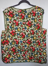 Vintage Smock Style Apron Back Button Close Front Pockets Apple Fruit Flowers