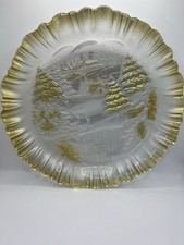 Vintage Micasa Glass Christmas Serving Dish / Plate Snowy Scene