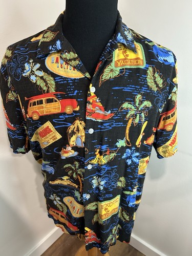 Disney Store Hawaiian Shirt Button-Down Mickey Mouse Tropical Vacation Men's Med